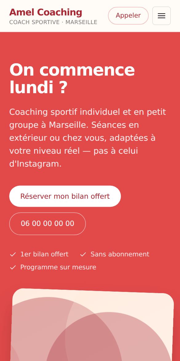 Exemple de site : Amel Coaching, Coach sportive · style Pop