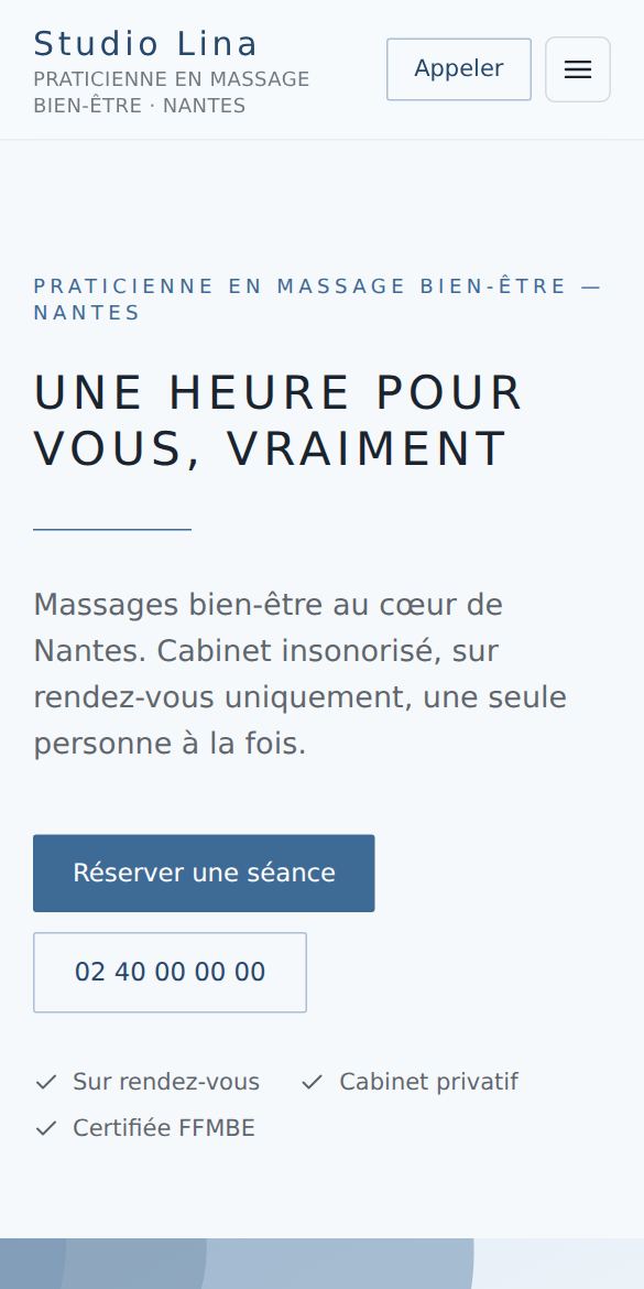 Exemple de site : Studio Lina, Massage bien-être · style Moderne
